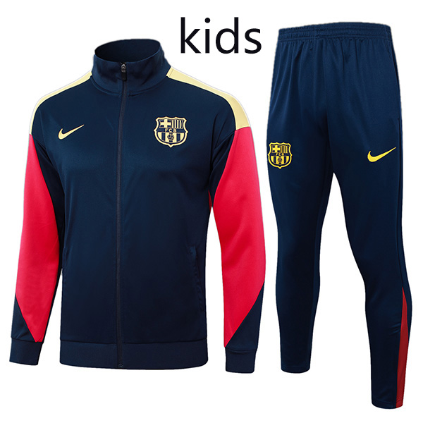 Barcelona jacket kids kit football sportswear tracksuit navy red long zip youth training uniform outdoor children soccer coat 2024-2025