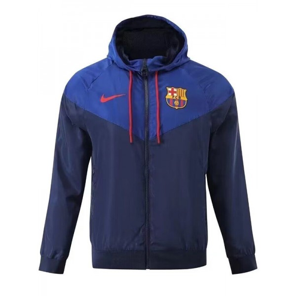 Barcelona giacca a vento con cappuccio giacca abbigliamento sportivo da calcio tuta da allenamento con cerniera completa da uomo blu navy kit cappotto da calcio per esterni 2024-2025