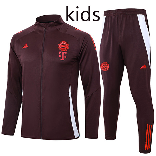 Bayern Munich jacket kids kit football sportswear tracksuit dark red long zip-neck youth training uniform outdoor children soccer coat 2024-2025