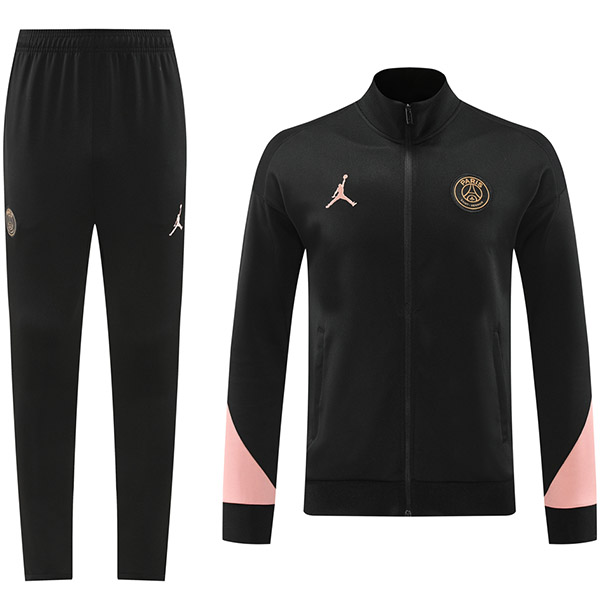 Jordan paris saint-germain giacca calcio abbigliamento sportivo nero rosa tuta tuta con cerniera intera kit allenamento uomo esterno calcio cappotto 2024-2025