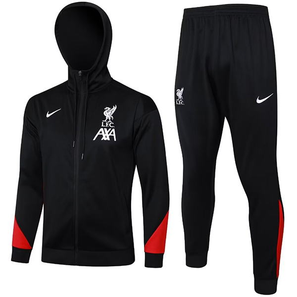 Liverpool giacca con cappuccio nera abbigliamento sportivo da calcio tuta con cerniera completa kit da allenamento per uomo uniforme da esterno cappotto da calcio 2024-2025