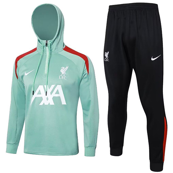 Liverpool giacca con cappuccio verde chiaro abbigliamento sportivo da calcio tuta con cerniera completa kit da allenamento per uomo uniforme da esterno cappotto da calcio 2024-2025