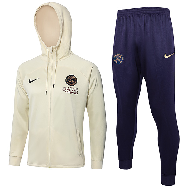 Paris Saint-Germain felpa con cappuccio giacca abbigliamento sportivo da calcio tuta con cerniera completa kit da allenamento per uomo albicocca uniforme da esterno cappotto da calcio 2024-2025