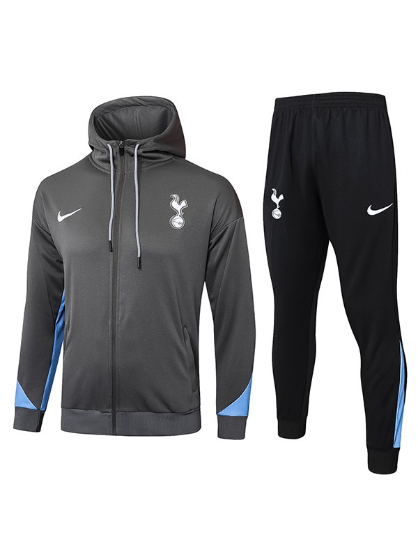 Tottenham hotspur hoodie jacket football sportswear tracksuit full zipper-neck men's training kit outdoor soccer gray black coat 2024-2025