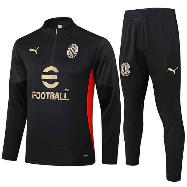 AC milan tuta pantaloni da calcio tuta sportiva set nero mezza cerniera collo uniforme abbigliamento da uomo kit da allenamento di calcio 2024-2025