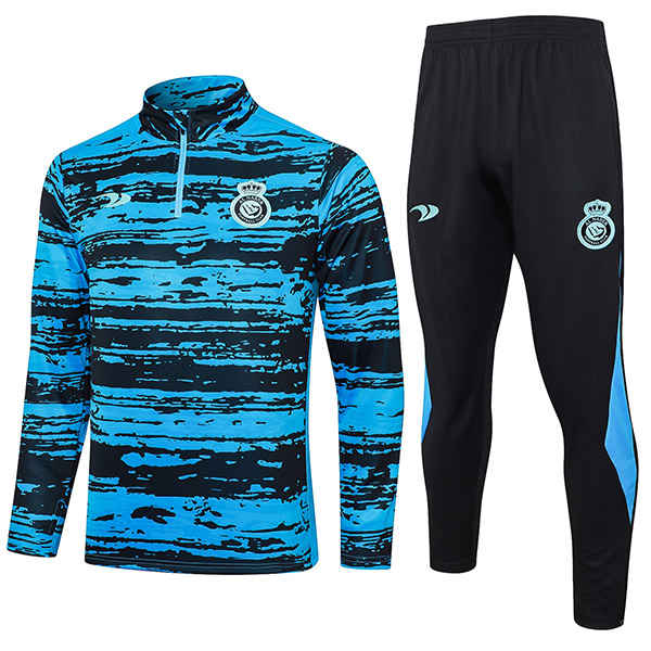 Al-Nassr FC tracksuit soccer pants suit sports set blue zipper necked uniform men's clothes football training kit 2023-2024