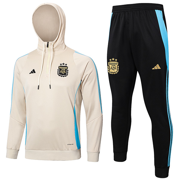 Argentina hoodie jacket football sportswear tracksuit zipper-neck men's training kit outdoor soccer light gray black coat 2024-2025