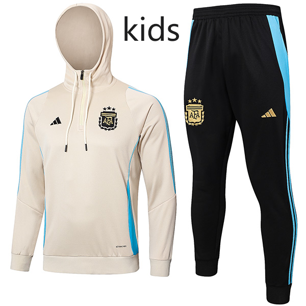 Argentina hoodie jacket kids football sportswear mini tracksuit zipper-neck youth's training kit children outdoor soccer gray black coat 2024-2025