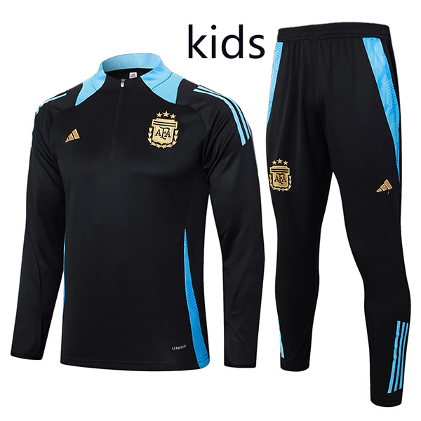 Argentina tracksuit kids kit soccer pants suit sports set zipper necked all black cleats youth uniform children football mini training kit 2024-2025