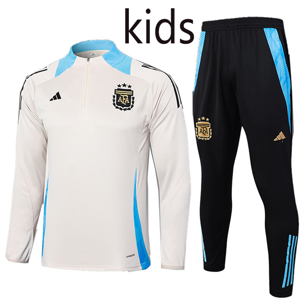 Argentina tracksuit kids kit soccer pants suit sports set zipper necked cleats youth uniform children football mini training white black kit 2024-2025