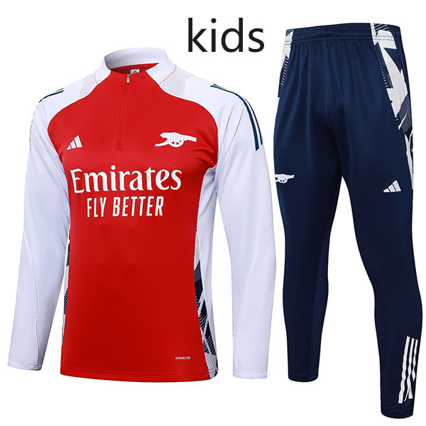 Arsenal tracksuit kids kit soccer pants suit sports set zipper necked cleats youth uniform children football mini training red white kit 2024-2025