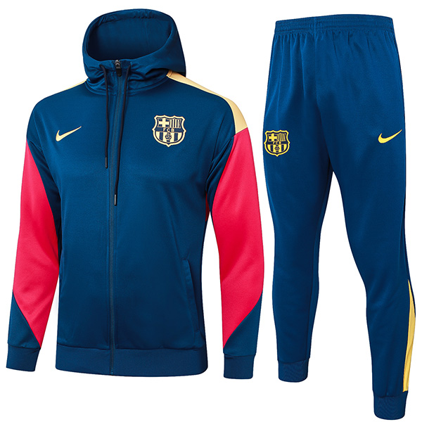 Barcelona hoodie jacket football sportswear tracksuit zipper-necked men's training kit navy red yellow outdoor uniform soccer coat 2024-2025