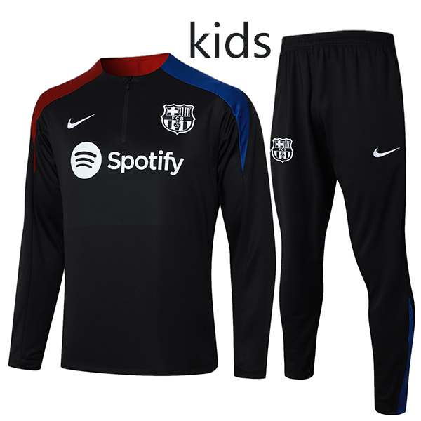 Barcelona kit tuta da ginnastica per bambini tuta nera con pantaloni da calcio set sportivo tacchetti con cerniera sul collo uniforme giovanile mini kit da allenamento per calcio per bambini 2024-2025