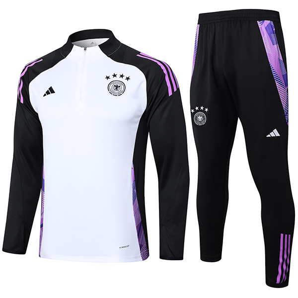 Germany tuta da calcio tuta da pantaloni set sportivo uniforme con mezza cerniera e collo kit allenamento calcio divisa bianca maschile 2024-2025