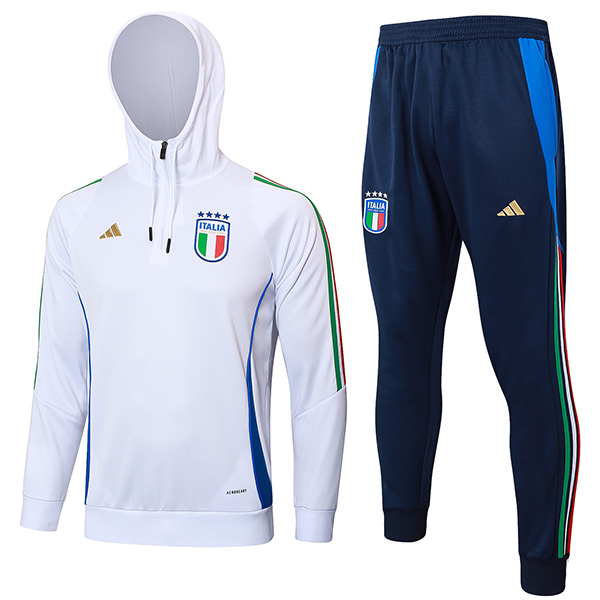 Italy hoodie jacket football sportswear tracksuit zipper-neck men's training kit outdoor soccer white navy coat 2024-2025