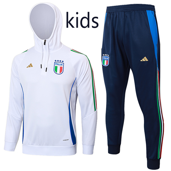 Italy hoodie jacket kids football sportswear mini tracksuit zipper-neck youth's training kit children outdoor soccer white navy coat 2024-2025