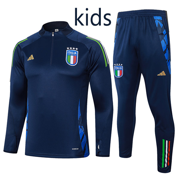 Italy tracksuit kids kit soccer pants suit sports set zipper necked cleats youth navy uniform children football mini training kit 2024-2025