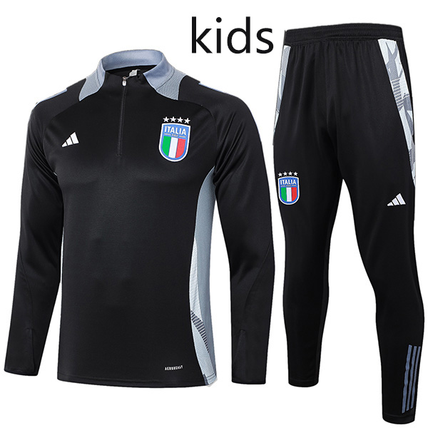 Italy tracksuit kids kit soccer pants suit sports set zipper necked cleats youth uniform children football mini training black kit 2024-2025