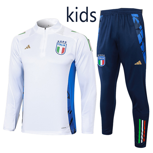 Italy tracksuit kids kit soccer pants suit sports set zipper necked cleats youth uniform children football mini training white navy kit 2024-2025