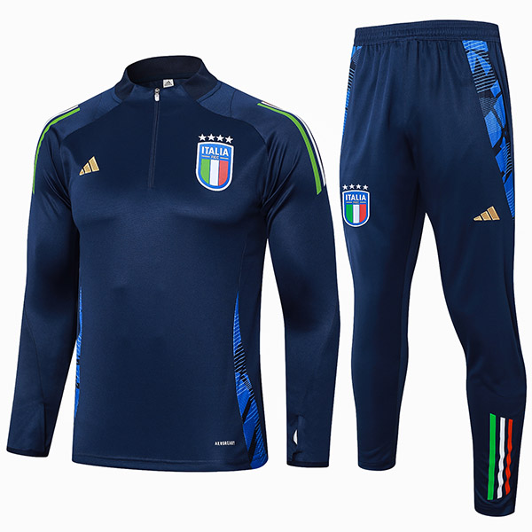 Italy tuta da calcio pantaloni tuta sportiva set mezza cerniera uniforme da uomo blu scuro abbigliamento kit da allenamento per calcio 2024-2025