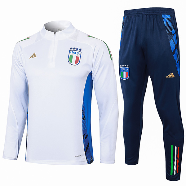 Italy tuta da calcio pantaloni tuta sportiva set mezza cerniera uniforme da uomo vestiti bianchi kit da allenamento per calcio 2024-2025