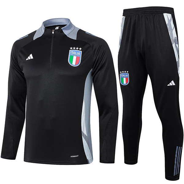 Italy tracksuit soccer suit sports set zipper-necked uniform men's clothes football training dark black kit 2024-2025