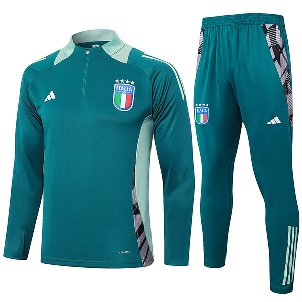 Italy tracksuit soccer suit sports set zipper-necked uniform men's clothes football training dark green kit 2024-2025