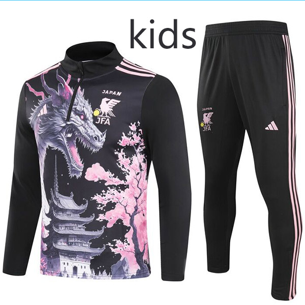 Japan tuta per bambini kit pantaloni da calcio tuta sportiva set mezza zip tacchetti con collo uniforme giovanile bambini drago nero mini kit di allenamento per calcio 2024-2025