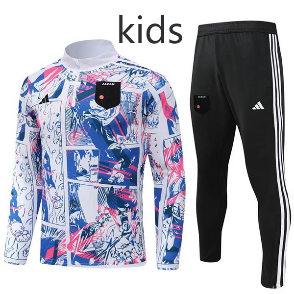 Japan tuta per bambini kit pantaloni da calcio tuta sportiva set mezza zip tacchetti con collo uniforme giovanile bambini bianco Dragon Ball kit mini allenamento calcio 2024-2025