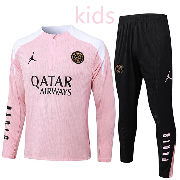 Jordan paris saint-germain tracksuit kids kit soccer pants suit sports set zipper necked cleats youth uniform children football mini pink black training kit 2024-2025