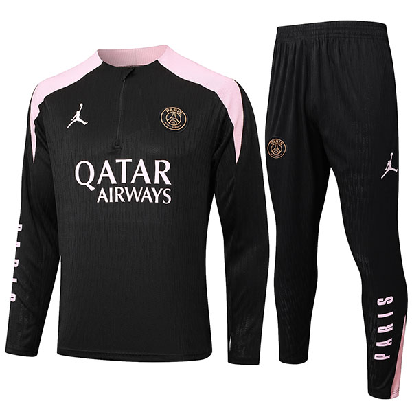 Jordan paris saint-germain tracksuit soccer pants suit sports set half zip necked black pink uniform men's clothes football training kit 2024-2025