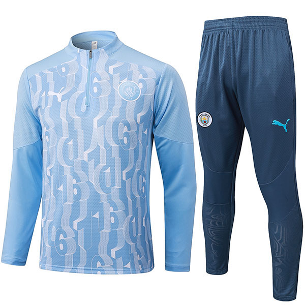 Manchester city tracksuit soccer pants suit sports light blue set half zip necked uniform men's clothes football training kit 2024-2025