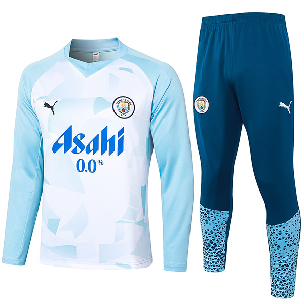 Manchester City tuta da calcio pantaloni tuta sportiva set mezza cerniera uniforme da uomo blu chiaro kit da allenamento per calcio 2024-2025