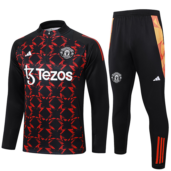 Manchester united tracksuit soccer pants suit sports set half zip necked uniform men's clothes football training red black kit 2024-2025