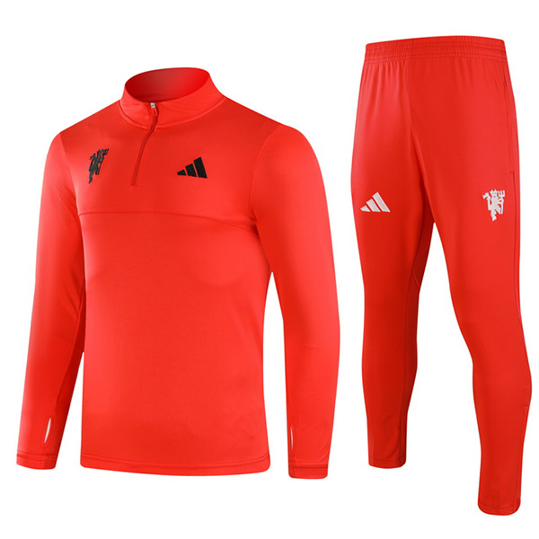 Manchester united tracksuit soccer suit sports set zipper-necked uniform men's clothes football training all red kit 2024-2025