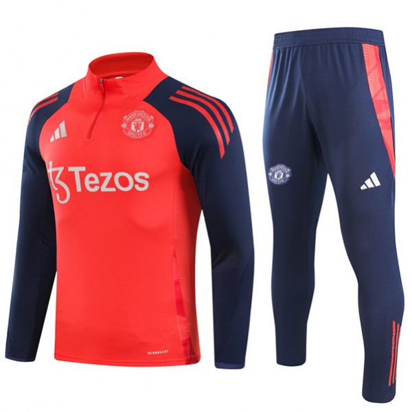 Manchester united tracksuit soccer suit sports set zipper-necked uniform men's clothes football training red navy kit 2024-2025