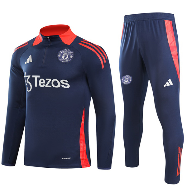 Manchester united tracksuit soccer suit sports set zipper-necked uniform men's navy clothes football training kit 2024-2025